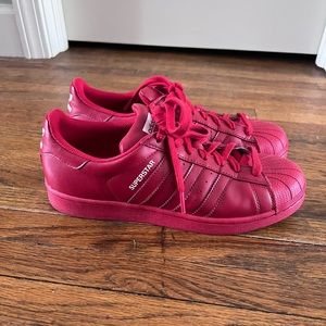 All Red Adidas Superstar Sneakers